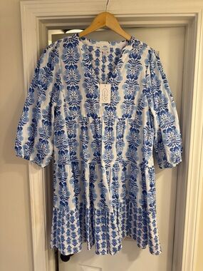 Mud Pie Blue & White Floral Tiered Dress